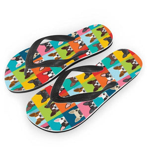 Image of boston terrier slippers in rainbow design
