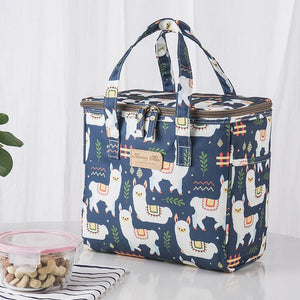 Boston Terrier Love Large Insulated Picnic Bag-Accessories-Accessories, Bags, Boston Terrier, Dogs-White Alpacas - Dark Blue BG-13