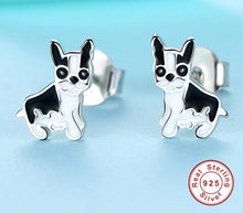 Load image into Gallery viewer, Boston Terrier Love Silver and Enamel EarringsDog Themed Jewellery