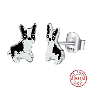 Boston Terrier Love Silver and Enamel EarringsDog Themed Jewellery