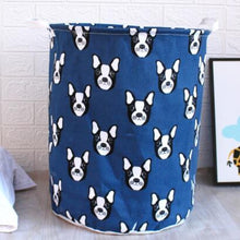 Load image into Gallery viewer, Image of a blue color boston terrier laundry basket