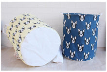 Load image into Gallery viewer, Image of a cream and blue color boston terrier laundry basket