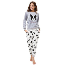 Load image into Gallery viewer, Image of a girl wearing boston terrier pajama set in the cutest warm fleece fabric