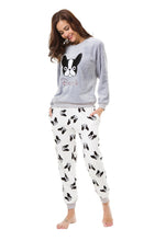 Load image into Gallery viewer, Image of a girl wearing boston terrier print pajamas in the cutest warm fleece fabric