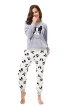 Load image into Gallery viewer, Image of a girl wearing boston terrier womens pajamas in the cutest warm fleece fabric