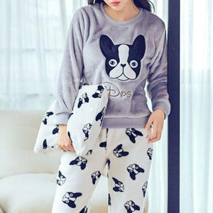 Image of a girl wearing boston terrier pajama