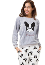 Load image into Gallery viewer, Image of a girl wearing boston terrier pjs in the cutest warm fleece fabric
