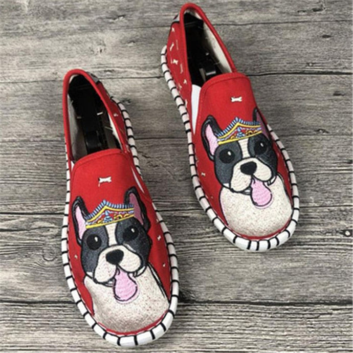 Boston Terriers Love Embroidered Canvas Loafers-Footwear-Boston Terrier, Dogs, Footwear, Shoes-Red-8.5-1