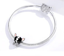 Load image into Gallery viewer, Image of a sterling silver bow-tie boston terrier charm