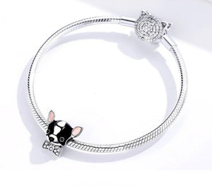 Image of a sterling silver bow-tie boston terrier charm