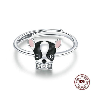 Bow Tie Boston Terrier Love Silver Ring-Dog Themed Jewellery-Boston Terrier, Dogs, Jewellery, Ring-1