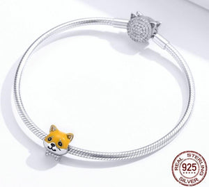 Bow-tie Shiba Inu Love Silver Charm BeadDog Themed Jewellery
