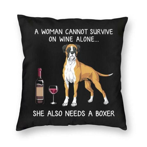 Wine and Boxer Mom Love Cushion Cover-Home Decor-Boxer, Cushion Cover, Dogs, Home Decor-Small-Boxer-1