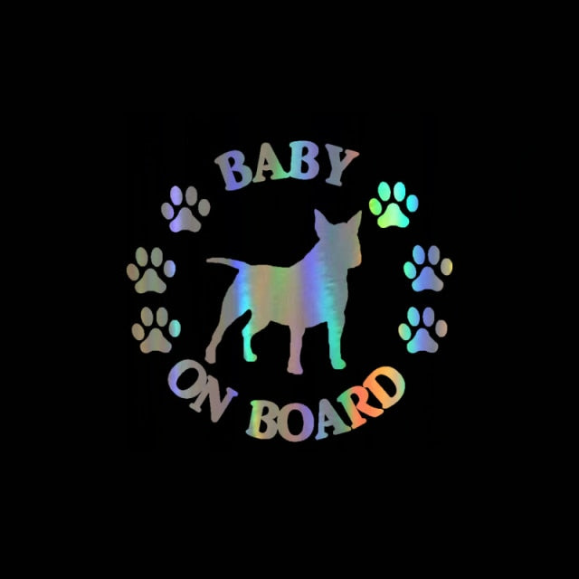 Bull Terrier Baby On Board Vinyl Car Stickers-Car Accessories-Bull Terrier, Car Accessories, Car Sticker, Dogs-Reflective Rainbow-2 pcs-1