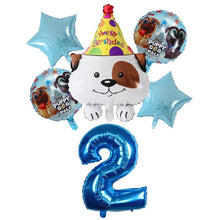 Load image into Gallery viewer, Image of bull terrier balloon party pack with 2 age balloon