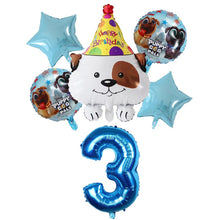 Load image into Gallery viewer, Image of bull terrier balloon party pack with 3 age balloon