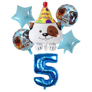 Image of bull terrier balloon party pack with 5 age balloon