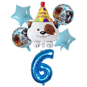 Image of bull terrier balloon party pack with 6 age balloon