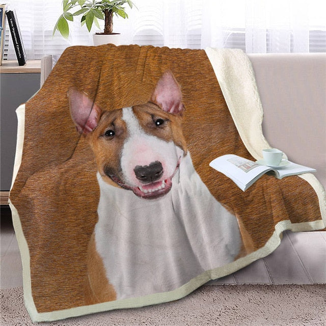 Image of a bull terrier blanket in smiling bull terrier design