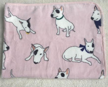 Load image into Gallery viewer, Image of a pink color bull terrier blanket made of super-soft coral fleece fabric