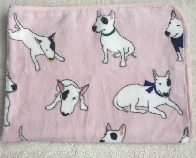 Image of a pink color bull terrier blanket made of super-soft coral fleece fabric