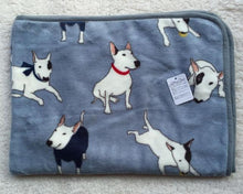 Load image into Gallery viewer, Image of a blue color bull terrier blanket made of super-soft coral fleece fabric