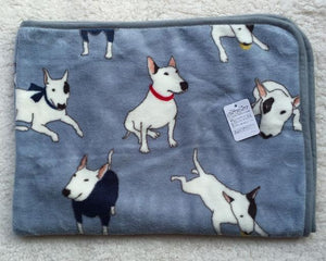 Image of a blue color bull terrier blanket made of super-soft coral fleece fabric