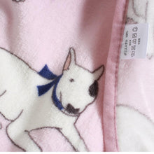Load image into Gallery viewer, Close up image of a fleece bull terrier blanket in the color pink