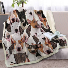 Load image into Gallery viewer, Image of a beautiful Bull Terrier blanket in infinite bull terriers in all colors design