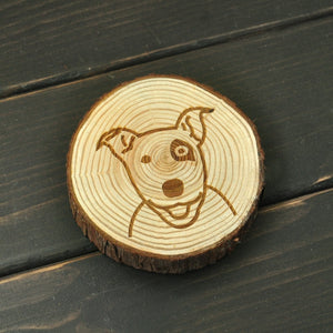 Image of an engraved Bull Terrier coaster made of wood