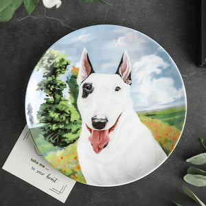 Image of a bone china Bull Terrier decoative plate in a beautiful Bull Terrier print