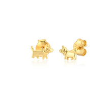 Load image into Gallery viewer, Image of bull terrier earrings in a super cute standing golden Bull Terrier design