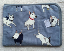 Load image into Gallery viewer, Image of a blue color bull terrier fleece blanket