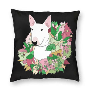 Bull Terrier in Bloom Cushion Cover-Home Decor-Bull Terrier, Cushion Cover, Dogs, Home Decor-Small-1