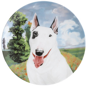 Image of a bull terrier decorative plate made of bone china in a beautiful Bull Terrier print