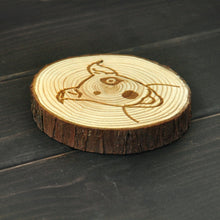 Load image into Gallery viewer, Side image of a wood-engraved Bull Terrier coaster design