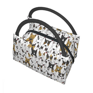 Top image of a Bull Terrier lunch bag in the cutest Bull Terrier design