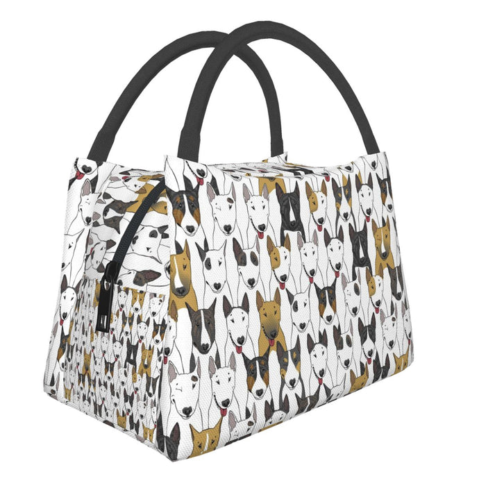 Image of a Bull Terrier lunch bag in the cutest Bull Terrier design