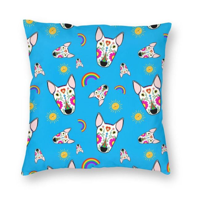 Bull Terriers and Rainbows Love Cushion Cover-Home Decor-Bull Terrier, Cushion Cover, Dogs, Home Decor-Small-1
