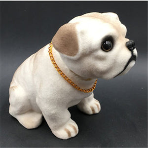 Image of english bulldog bobblehead for car in the most adorable English Bulldog wearing a gold chain design