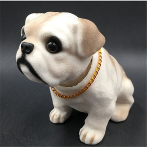 Image of bulldog bobblehead in the most adorable English Bulldog wearing a gold chain design