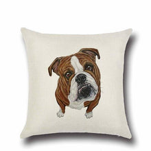 Load image into Gallery viewer, Image of an english bulldog cushion cover in a simple and cute English Bulldog print