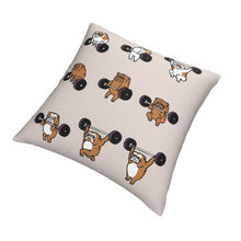Load image into Gallery viewer, Image of a super cute english bulldog cushion cover in the most adorable Bulldogs lifting weights design