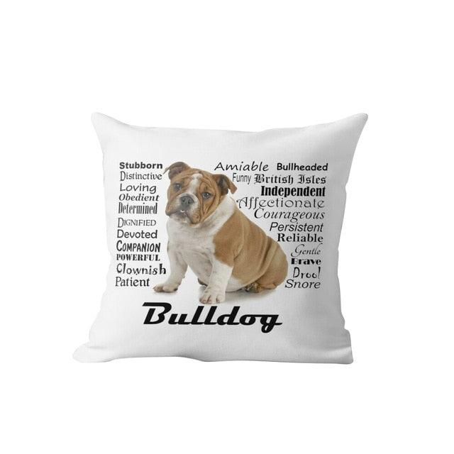 Image of an english bulldog cushion cover in the cutest bulldog design