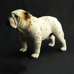 Image of a cutest white color with spots English Bulldog figurine made of PVC