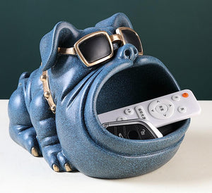 Image of a super cute normal ears bulldog piggy bank in the color textured blue