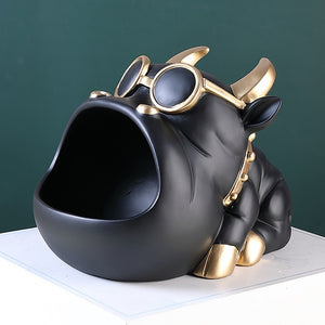 Image of a super cute bully style ears english bulldog piggy bank in black color