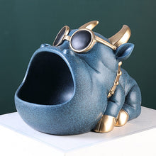 Load image into Gallery viewer, Image of a super cute bully style ears english bulldog piggy bank in textured blue color