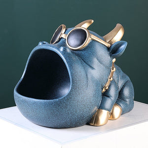 Image of a super cute bully style ears english bulldog piggy bank in textured blue color