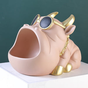 Image of a super cute bully style ears english bulldog piggy bank in peach color